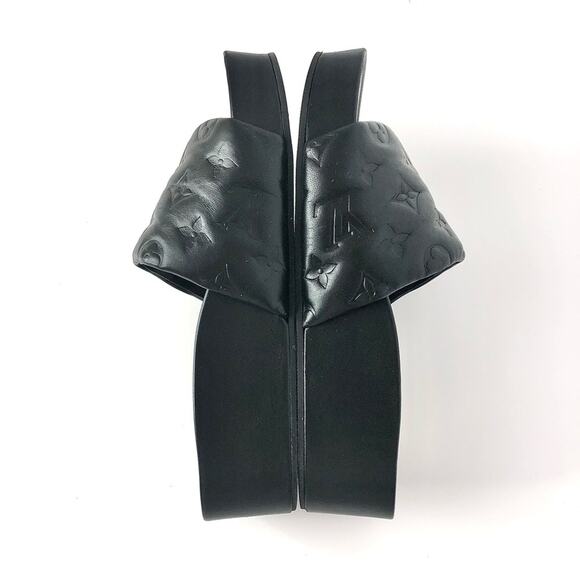 Louis Vuitton Jumbo Flatform Monogram Mules Black Leather Slip On Sandals 38 - Picture 5 of 8